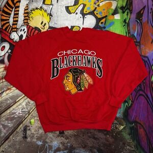 Vintage Chicago Blackhawks Crewneck Sweatshirt XL 1995 Artex NHL Made USA Red